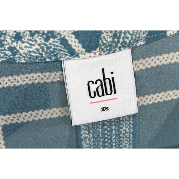 CAbi Windowpane Plaid Print Surplice Faux Wrap Blouse Blue/White #3068 Size XS - Picture 5 of 6